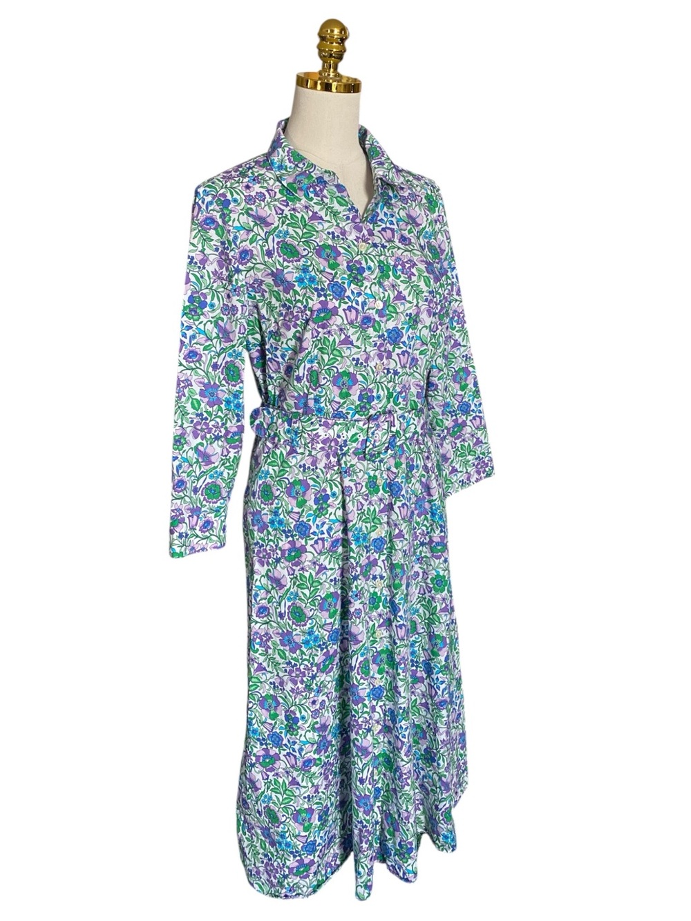 Talbots Women Fit & Flare Poplin Spring Fleur Floral Midi Shirtdress Size 10 - Picture 5 of 12